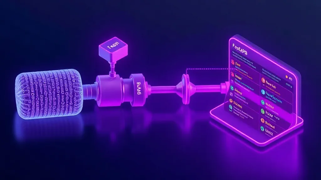 Isometric 3D rendering of a sophisticated data processing pipeline. Raw, unstructured data flows in on one side, is proc